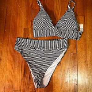 Aerie Black and White Striped Bikini Set